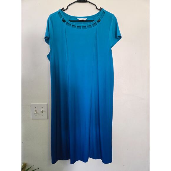 Christopher & Banks Blue Ombre Dress Women’s Large – Short Sleeve Cutout Necklin - Picture 1 of 9